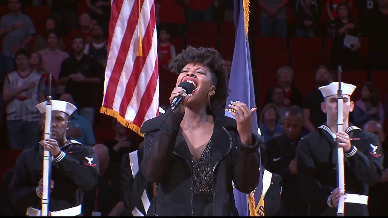 Kristal singing the national anthem for the Houston Rockets
